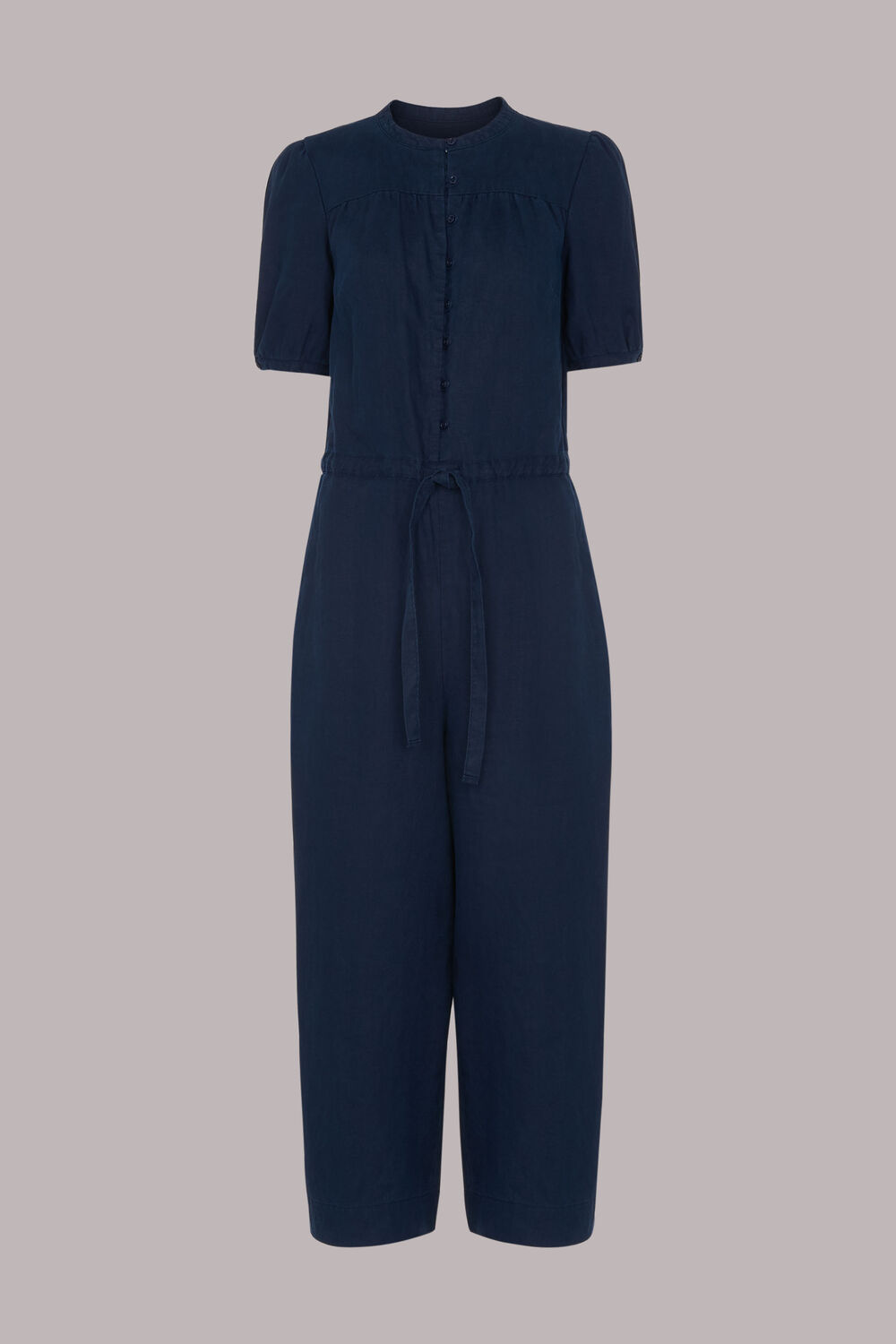 Button Front Linen Jumpsuit