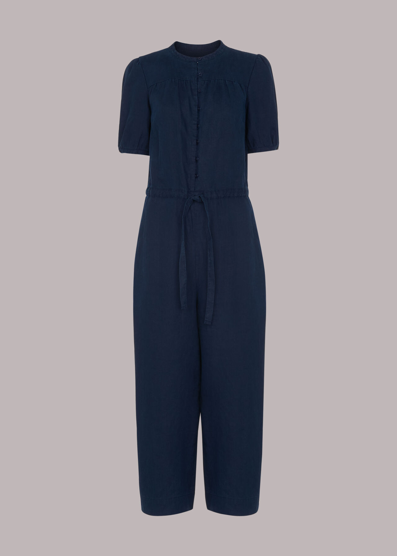 Button Front Linen Jumpsuit