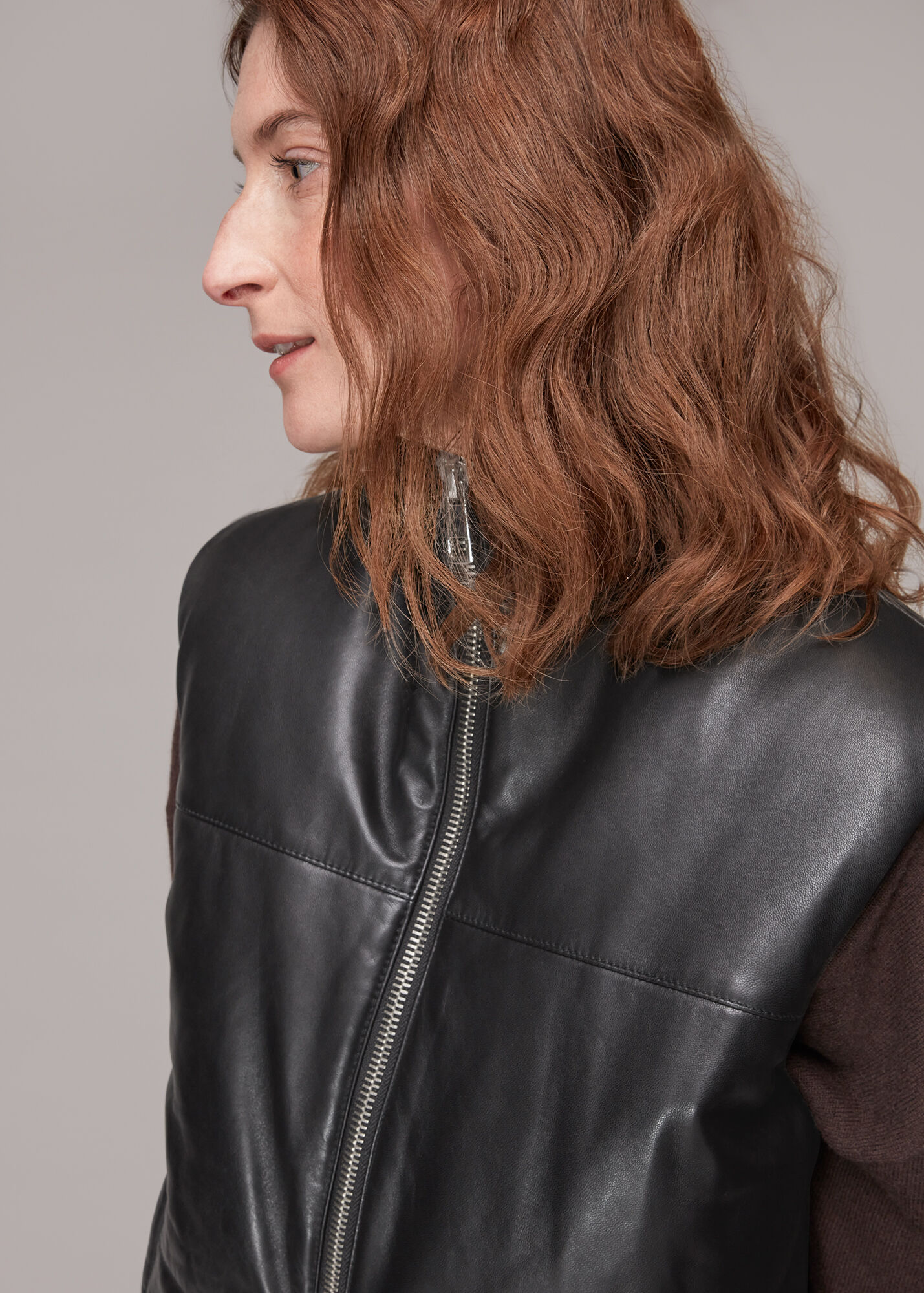 Black Leather Puffer Quilted Gilet WHISTLES Whistles UK