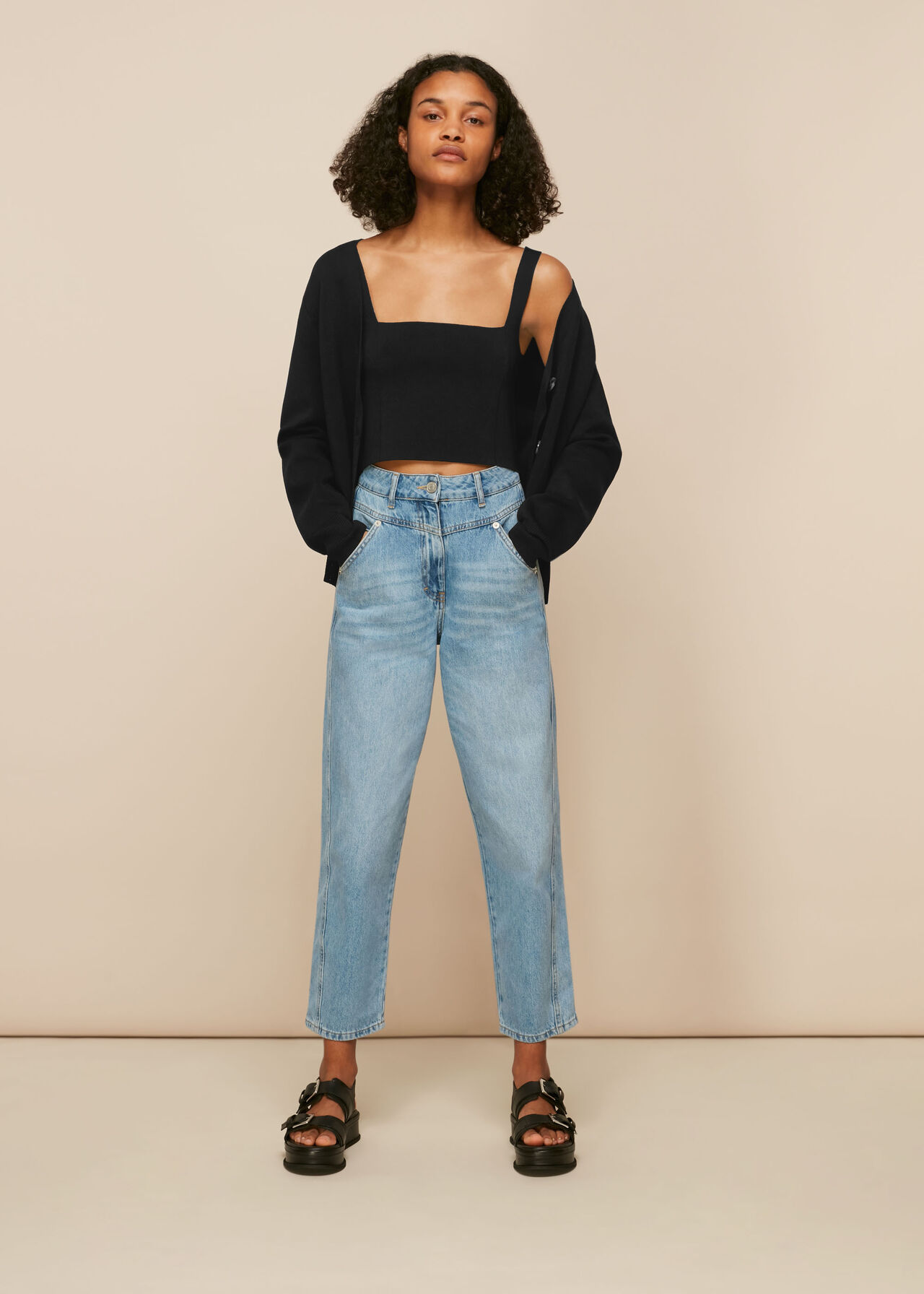 Black Square Knit Crop Top | WHISTLES