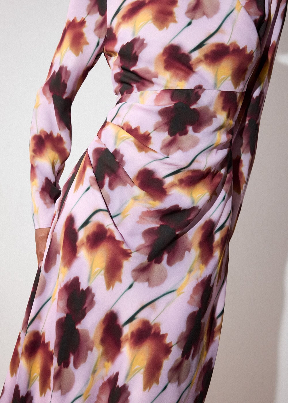 Pink Floral Stem Midi Scarf Dress