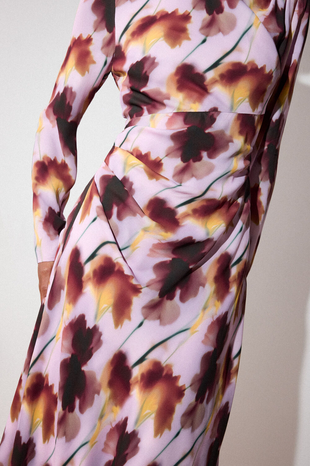 Pink Floral Stem Midi Scarf Dress