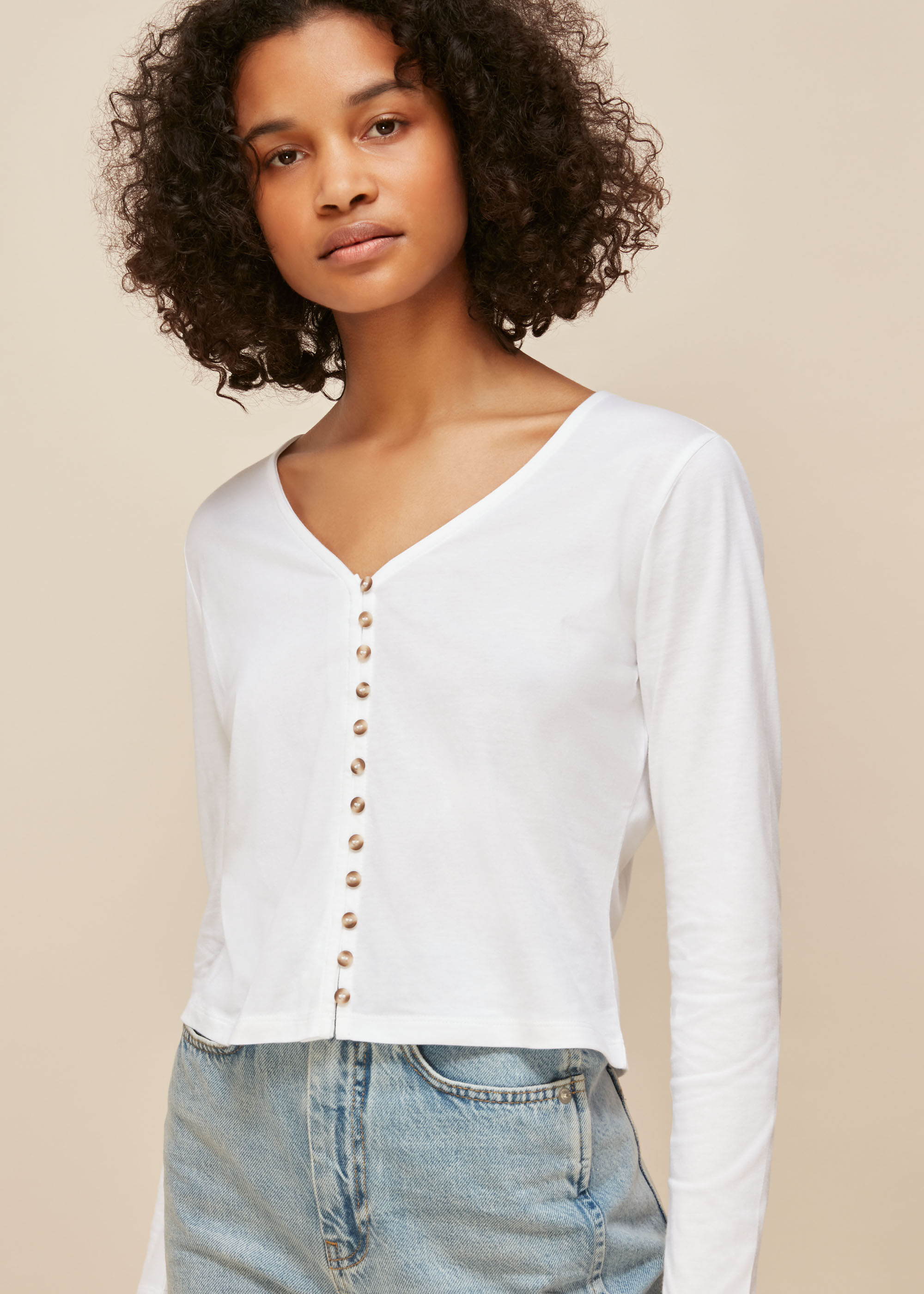 White Sabrine Button Front Top 
