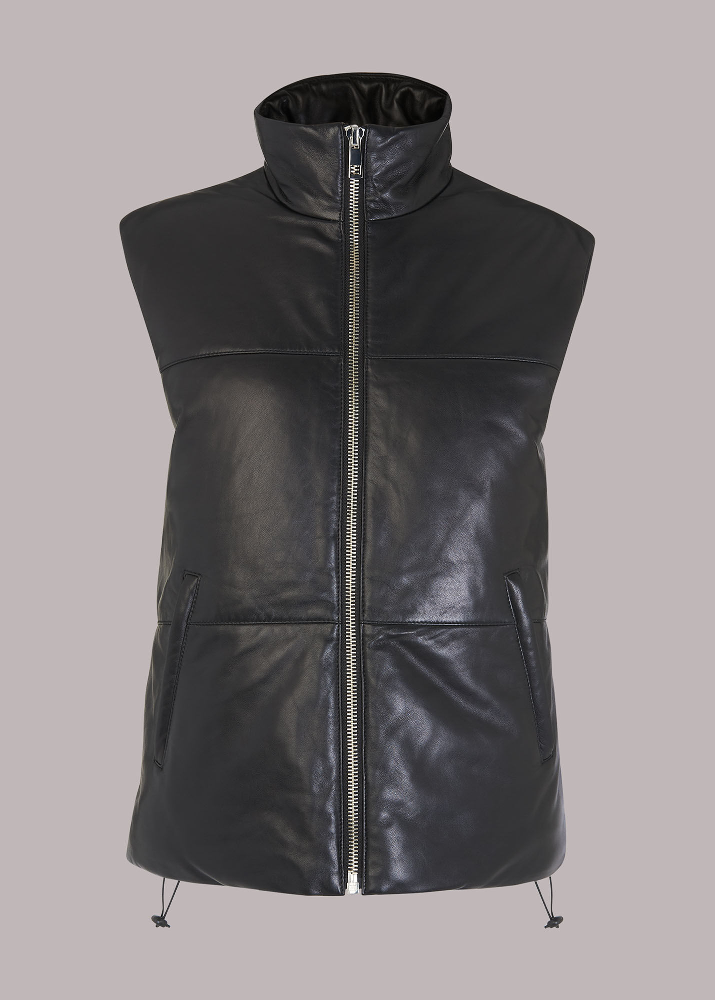 Black Leather Puffer Quilted Gilet WHISTLES Whistles UK