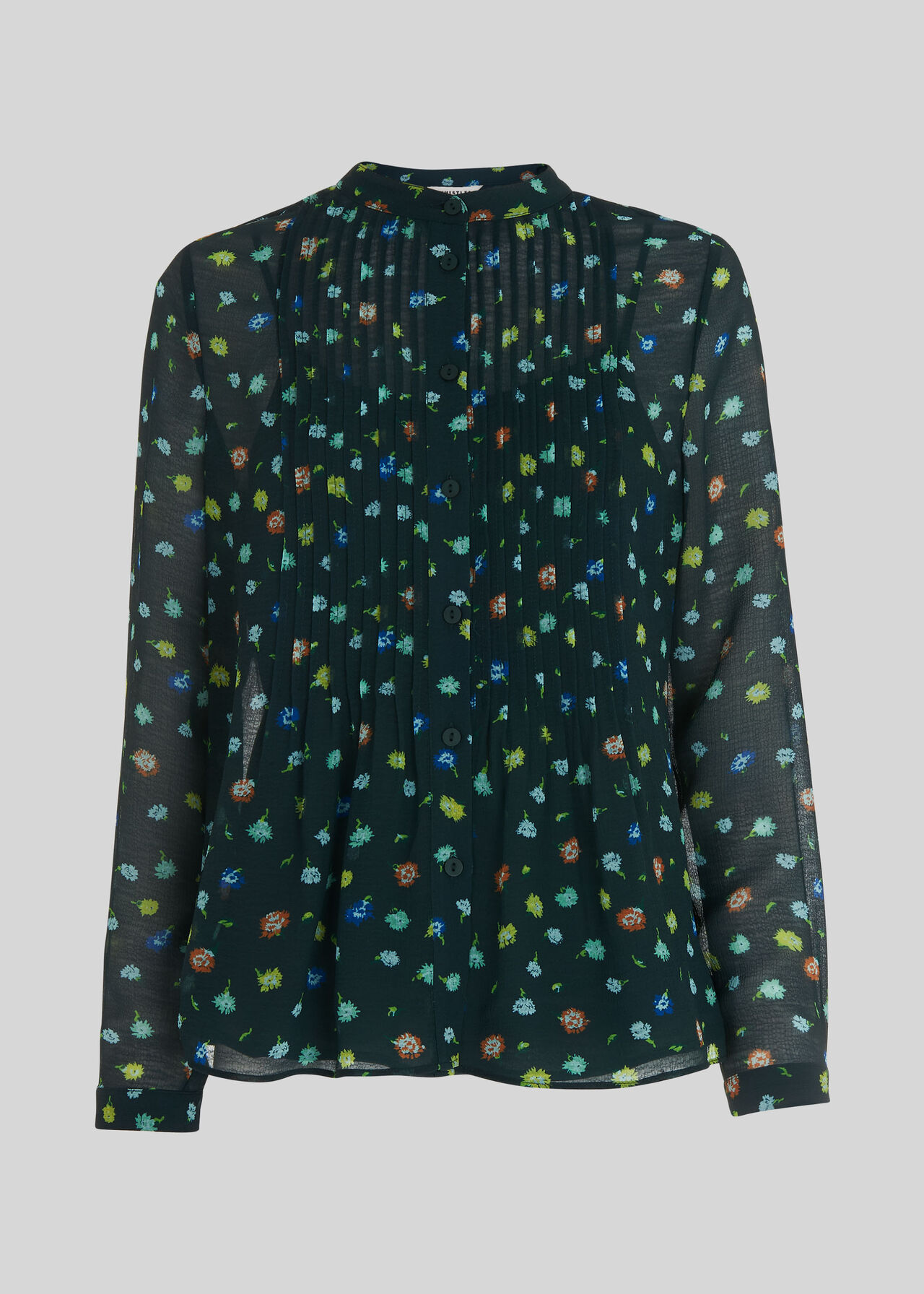 Scattered Floral Pintuck Shirt Green/Multi