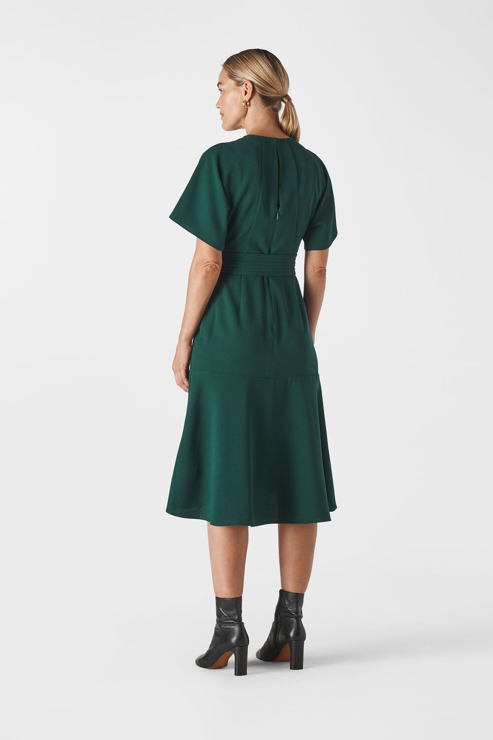 Textured Belted Midi Dress Green