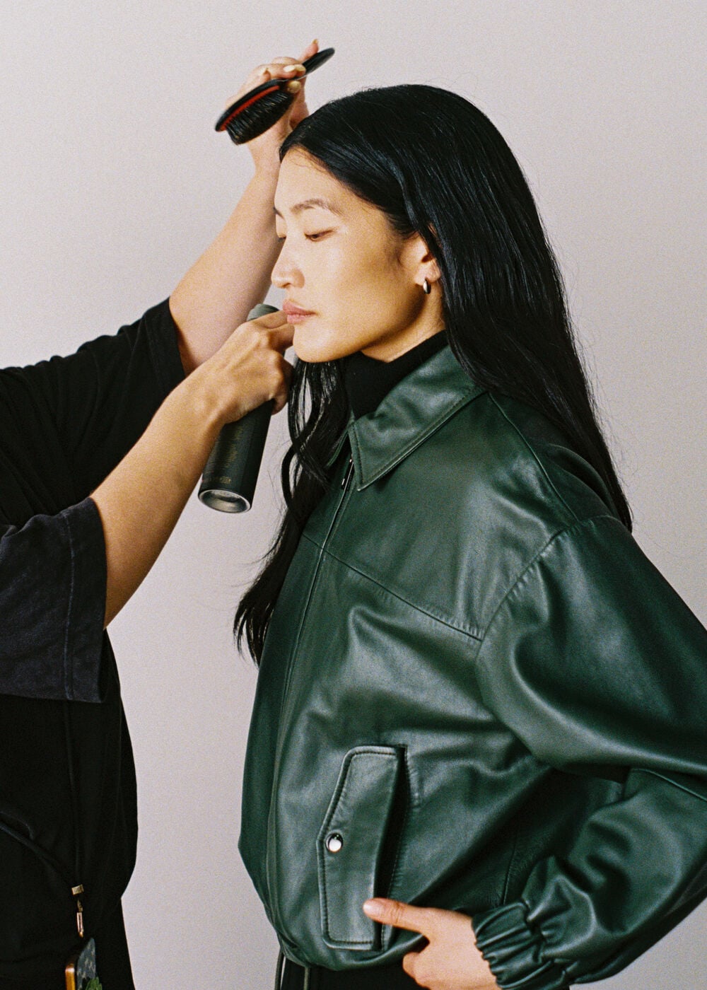 Khaki Frida Leather Bomber Jacket