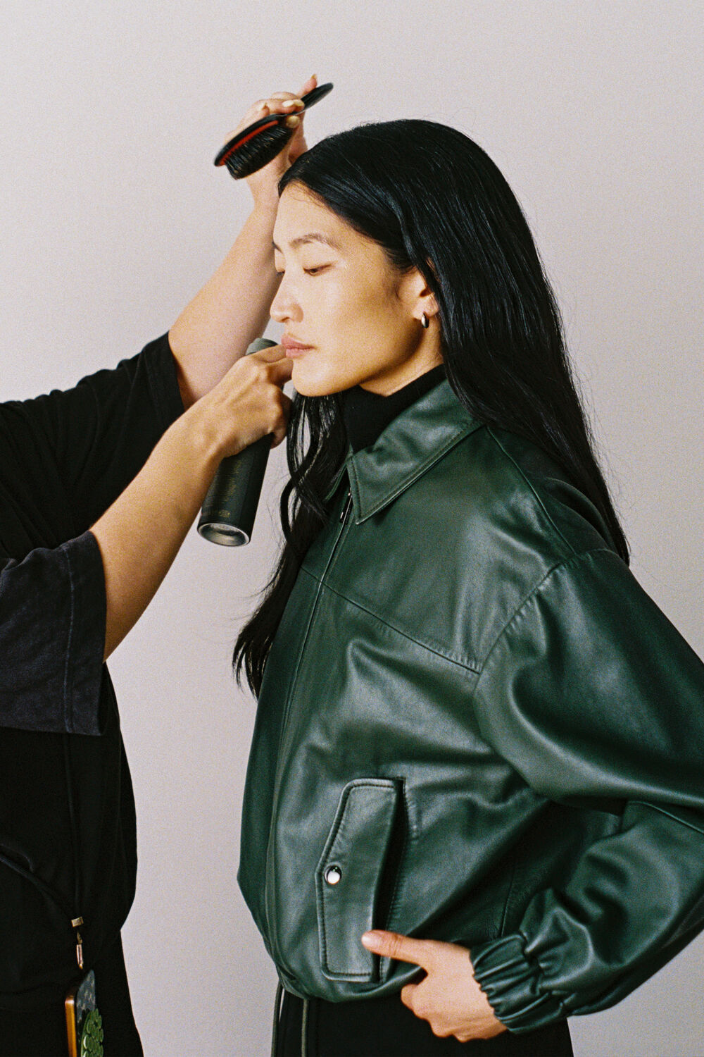 Khaki Frida Leather Bomber Jacket