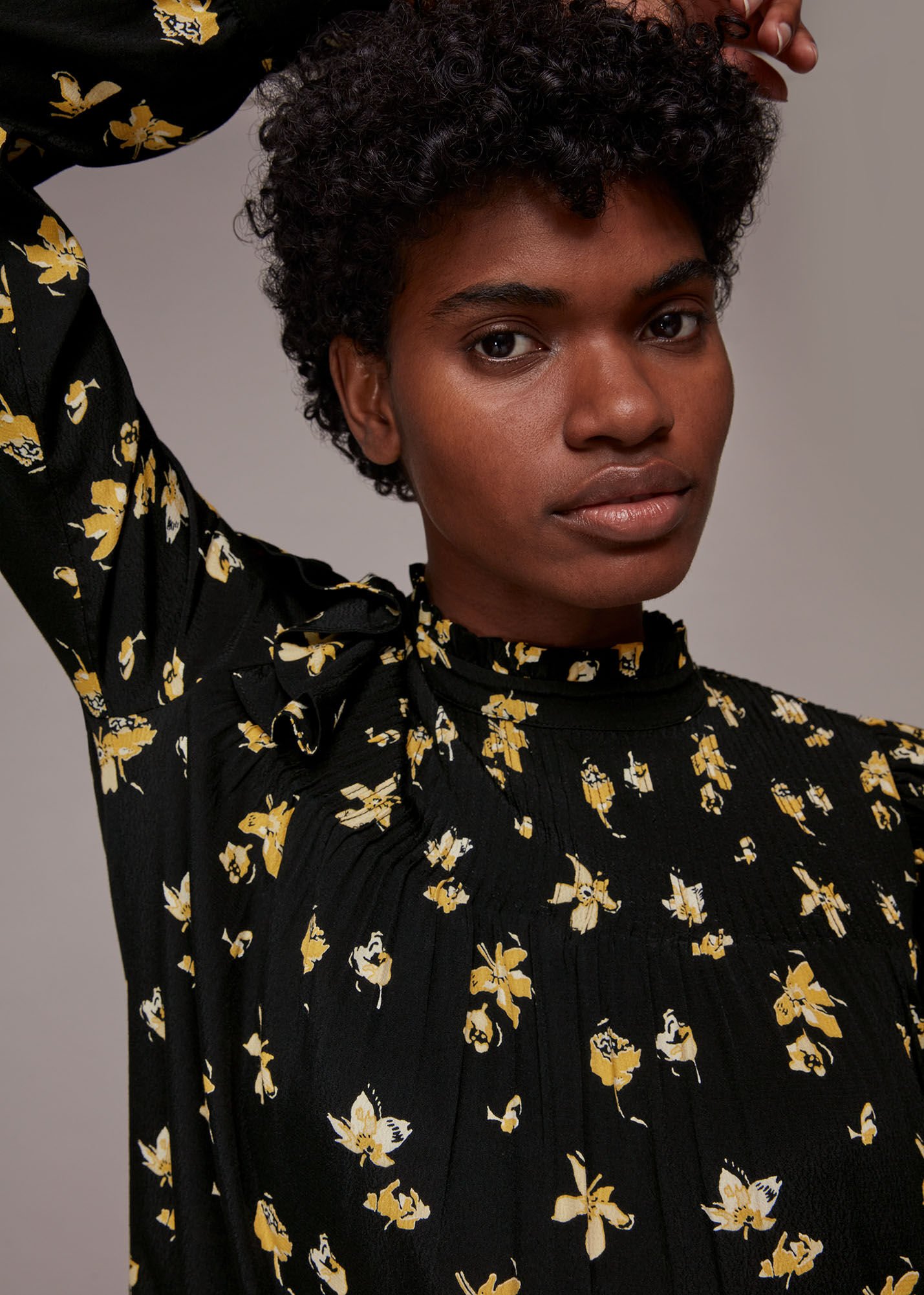 Black Multi Falling Floral Midi Dress WHISTLES