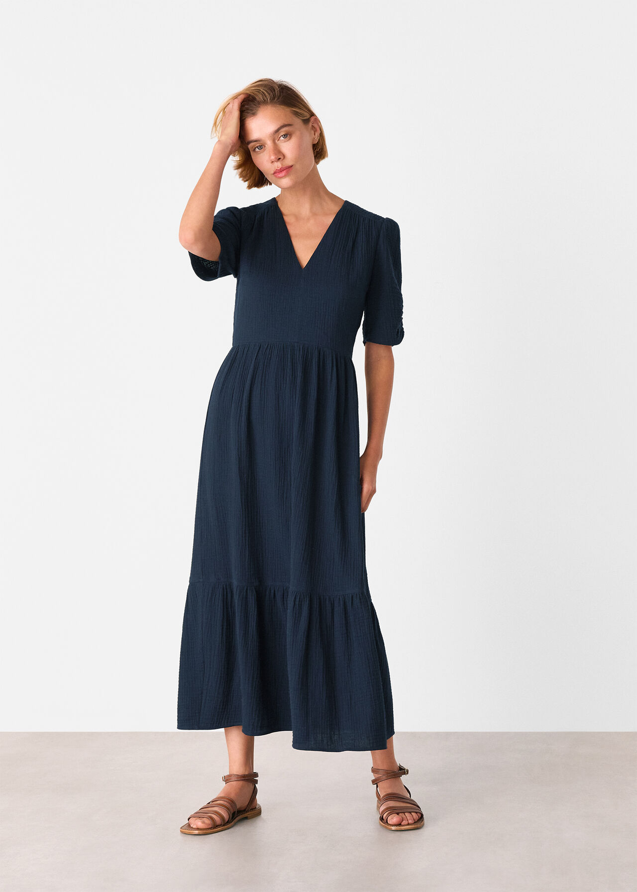 Textured Cotton Midi Dress