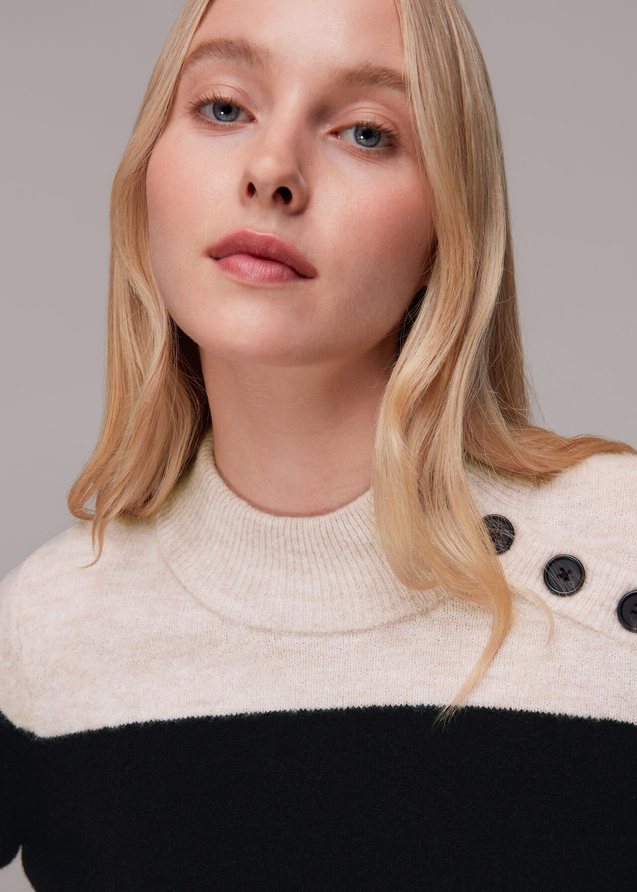 Stripe Button Neck Jumper
