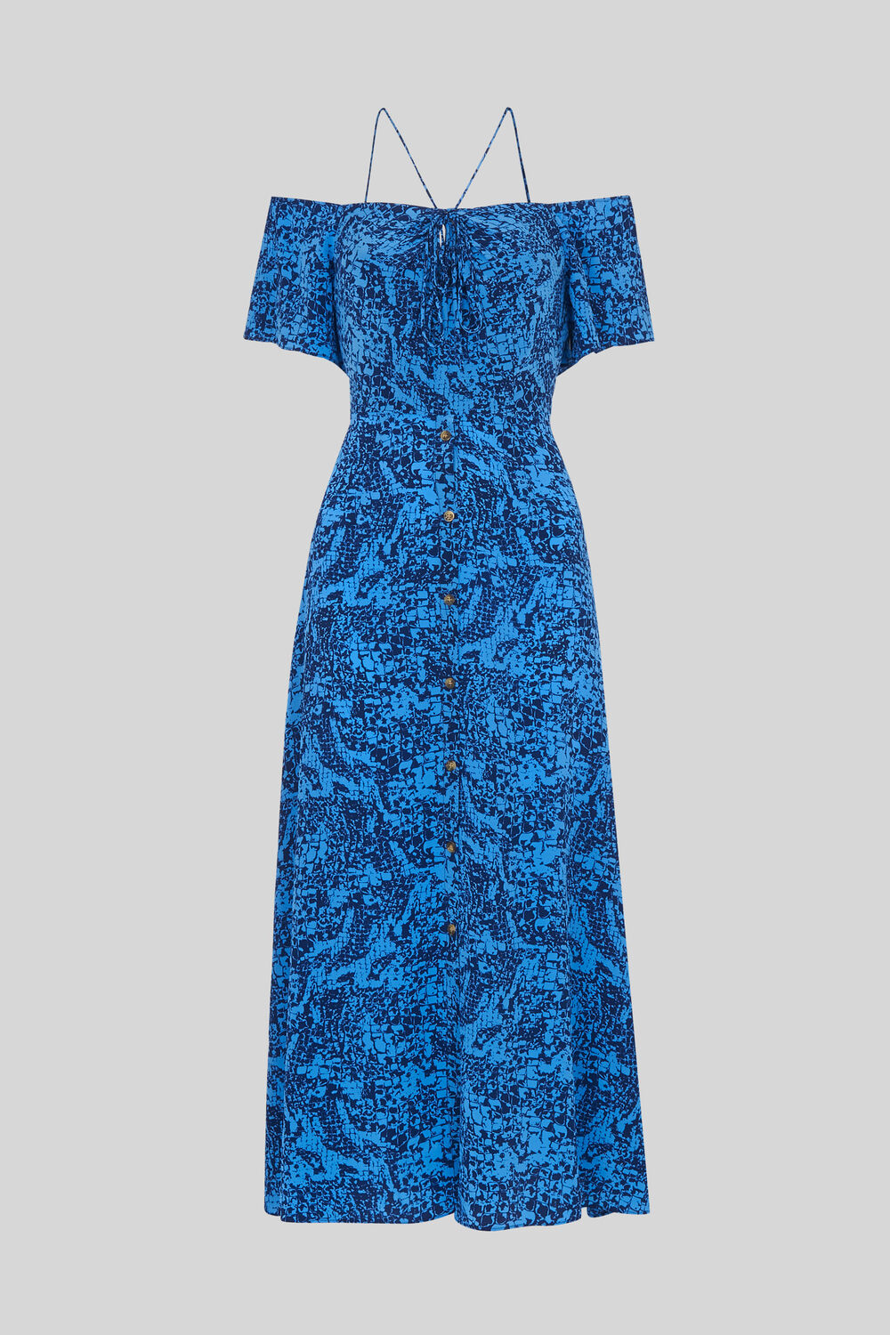 Bardot Snake Print Silk Dress Blue/Multi