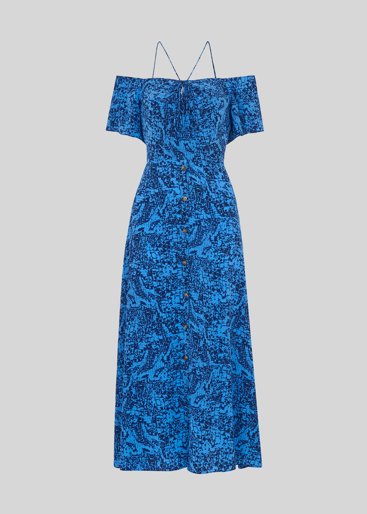 Bardot Snake Print Silk Dress Blue/Multi