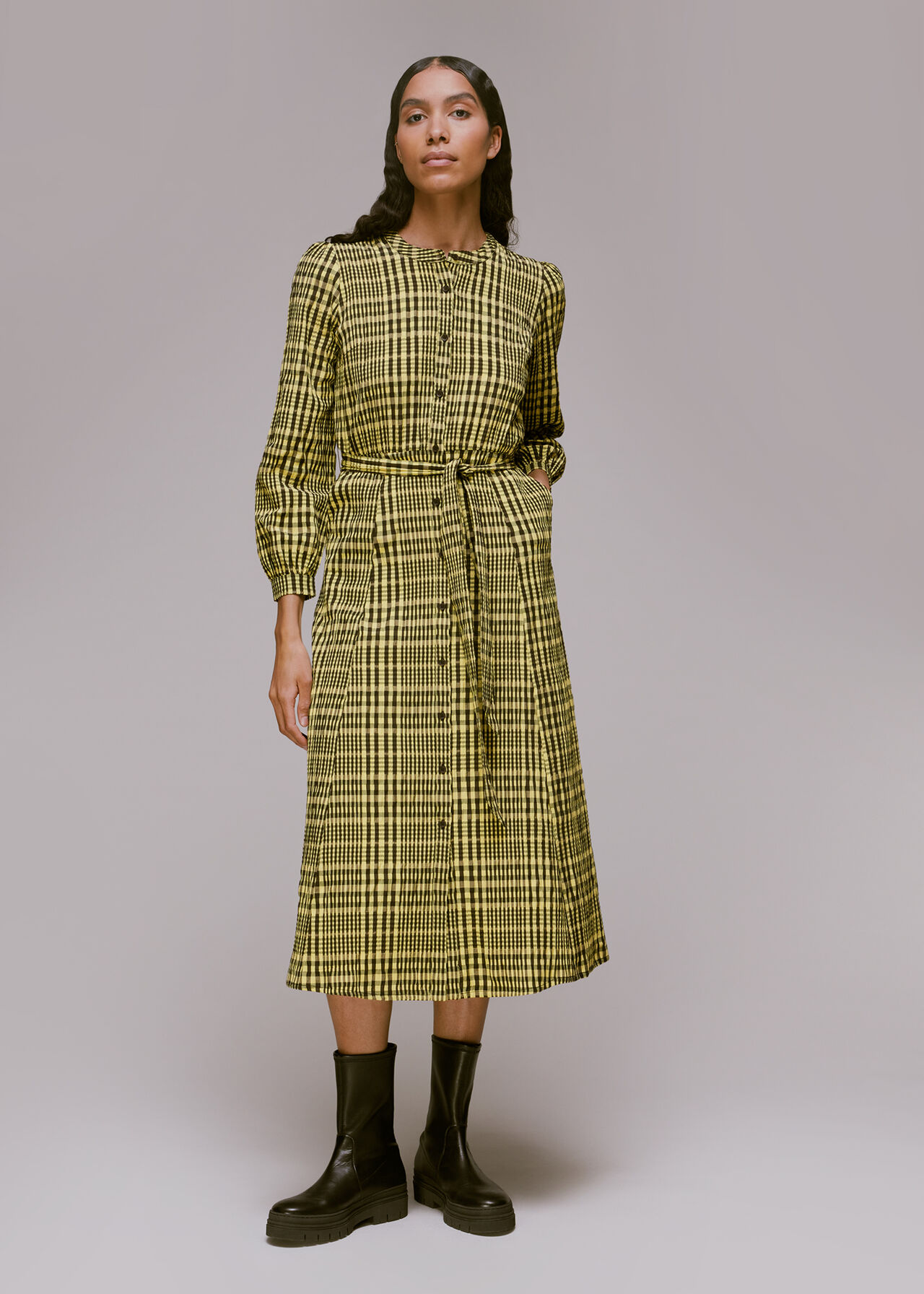 Nora Gingham Check Midi Dress