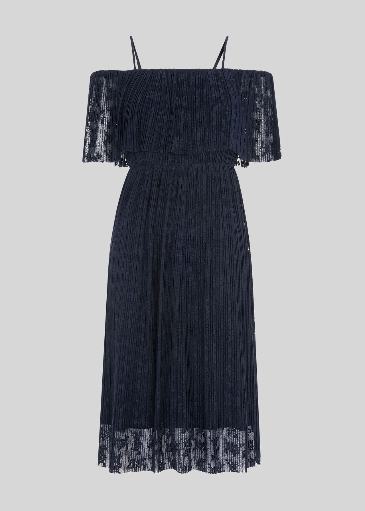 Off Shoulder Pleated Dress Navy