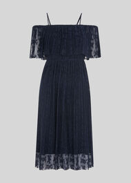 Off Shoulder Pleated Dress Navy