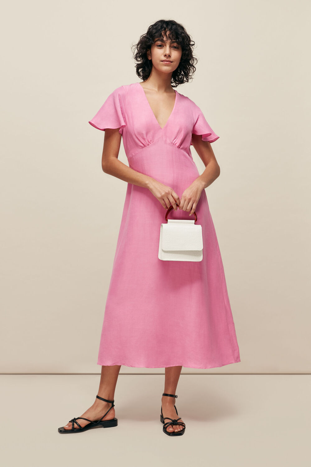 Frill Sleeve Midi Dress Pink
