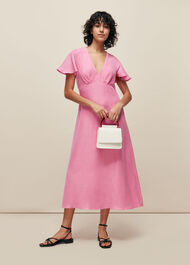 Frill Sleeve Midi Dress Pink