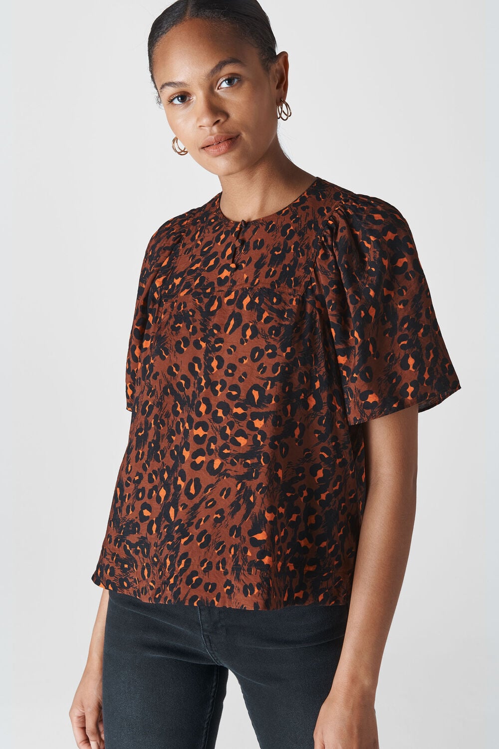 Brushed Leopard Print Top Brown/Multi
