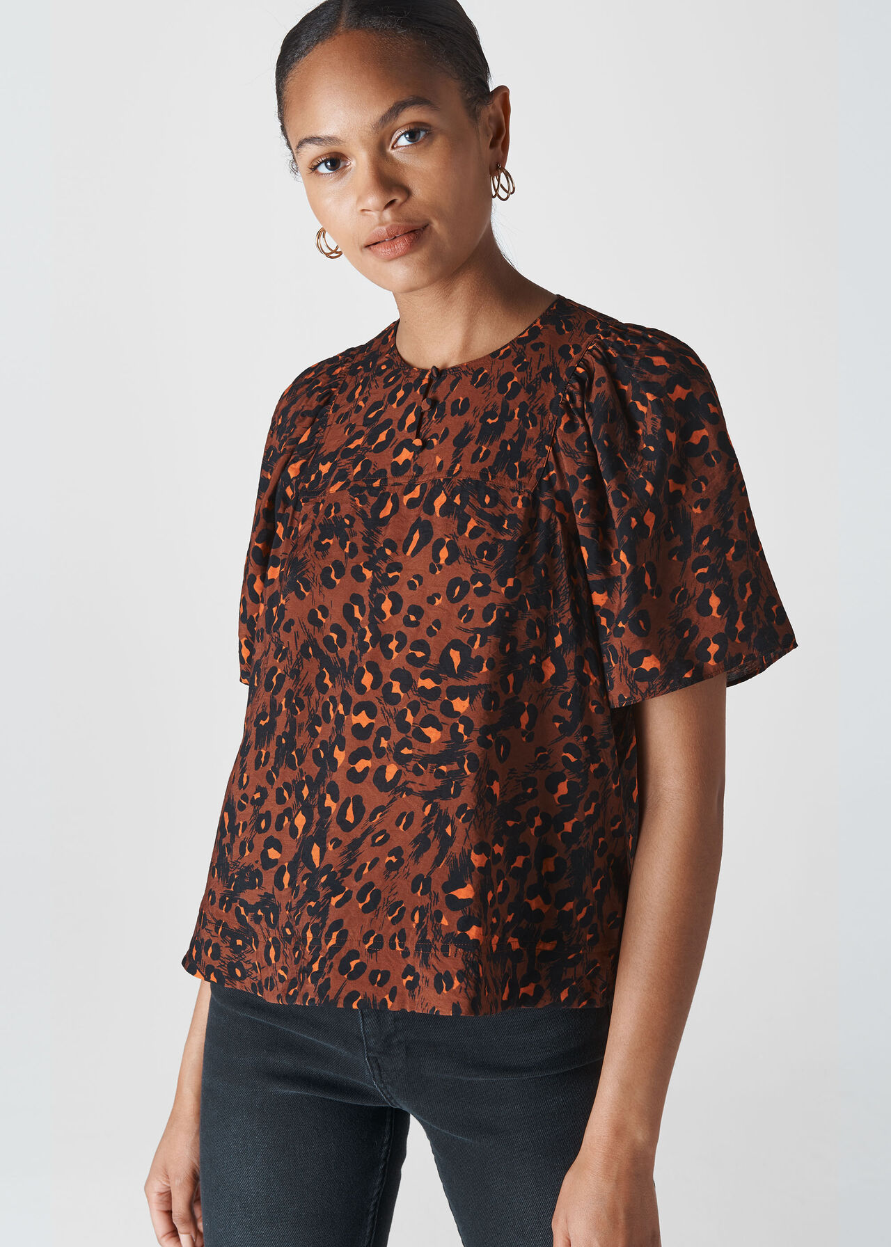 Brushed Leopard Print Top Brown/Multi