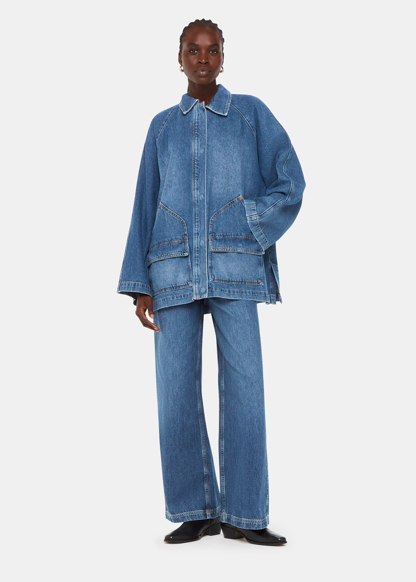 Flared denim deals jacket