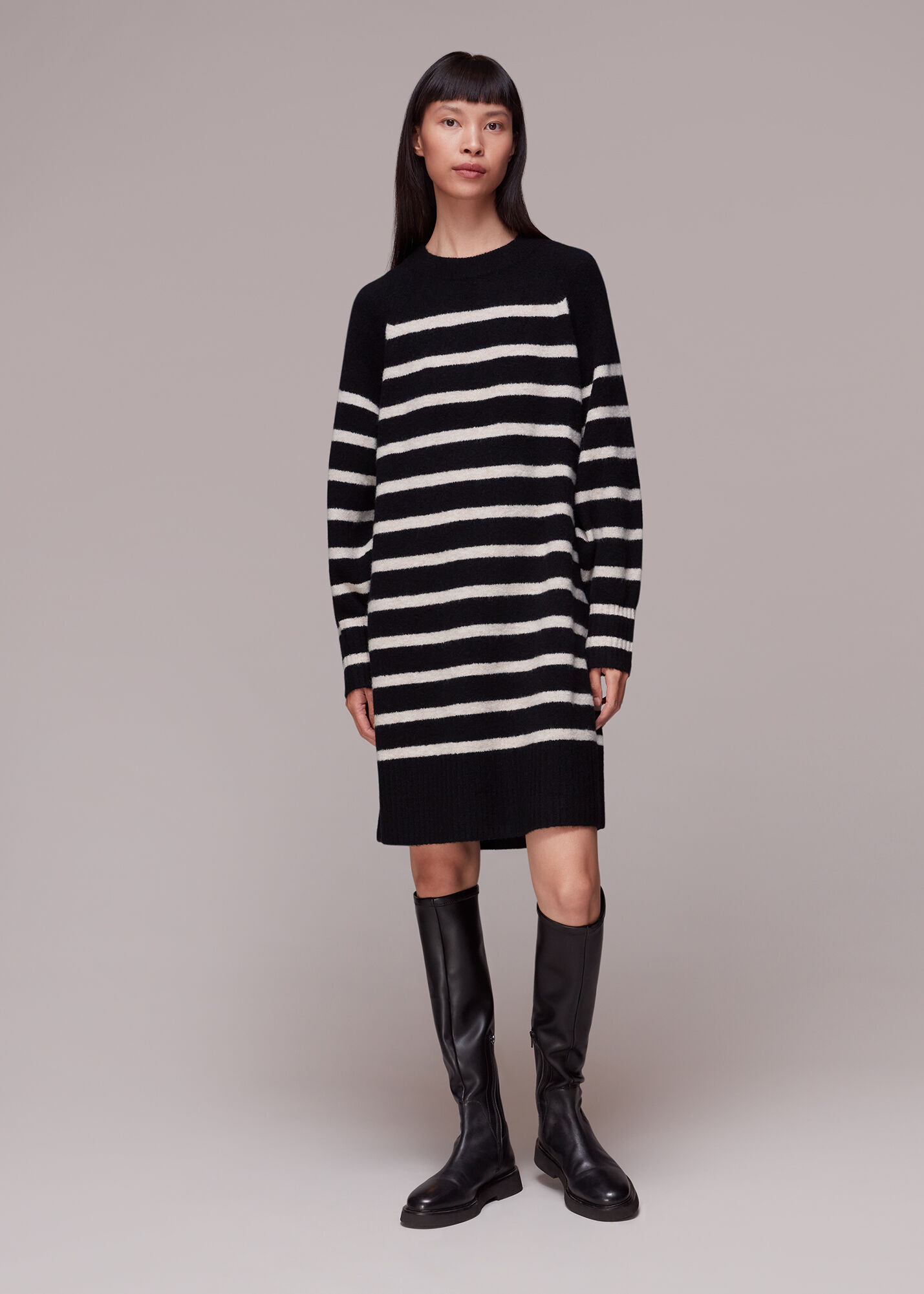 Black Multi Stripe Crew Neck Knit Dress WHISTLES