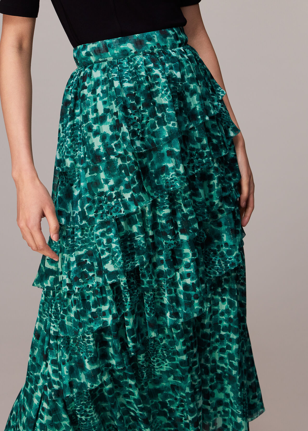 Green/Multi Watercolour Wildcat Skirt | WHISTLES