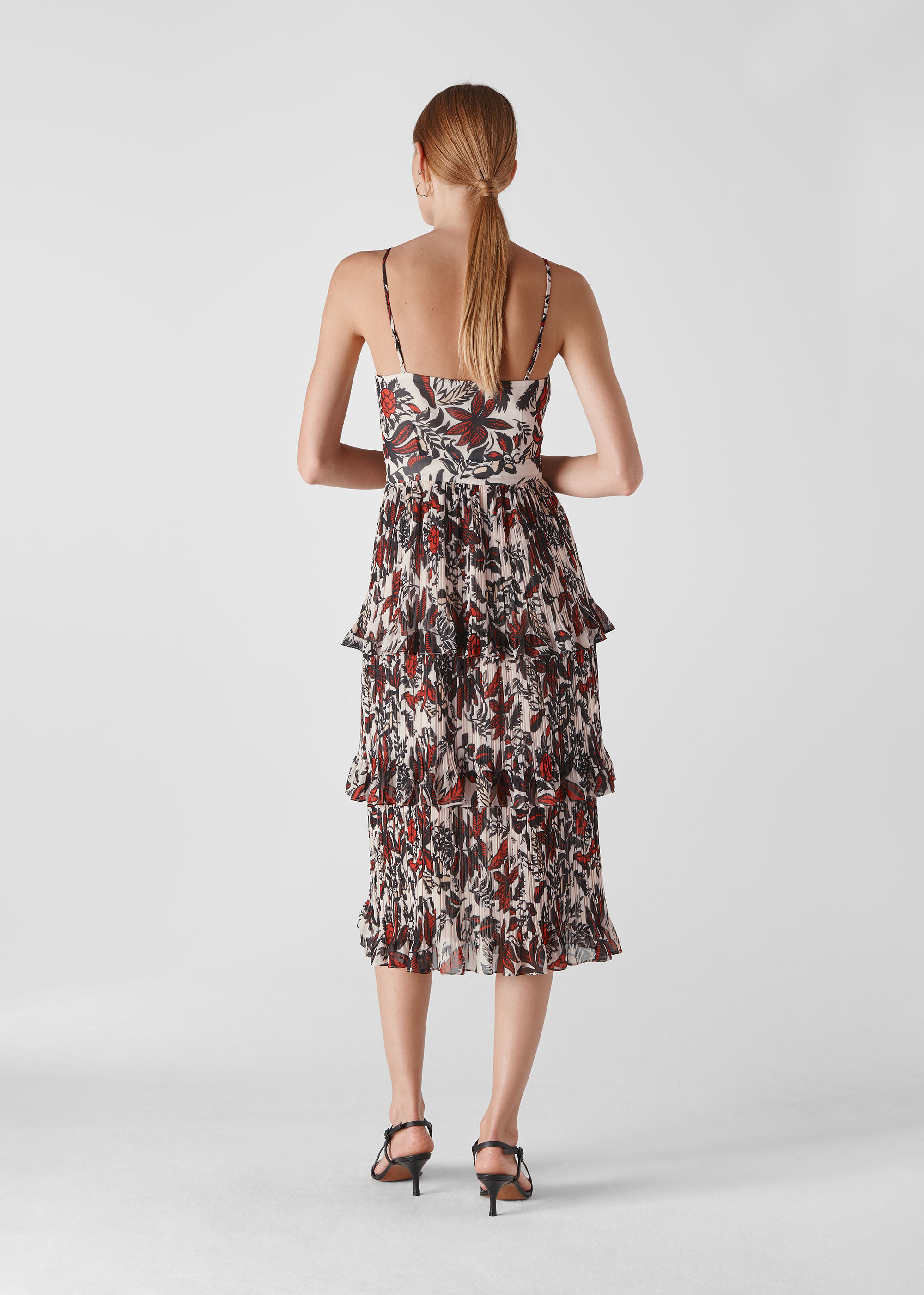 Multicolour Assorted Leaves Tiered Dress WHISTLES