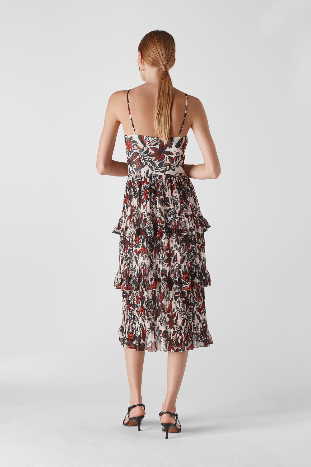 Assorted Leaves Tiered Dress Multicolour