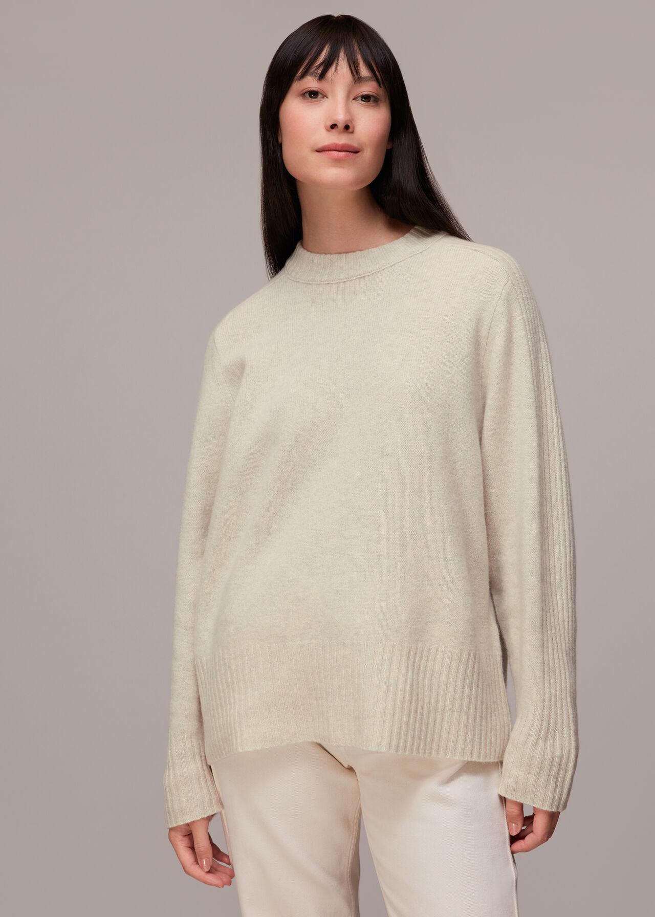 Neutral Boyfriend Wool Sweater | WHISTLES