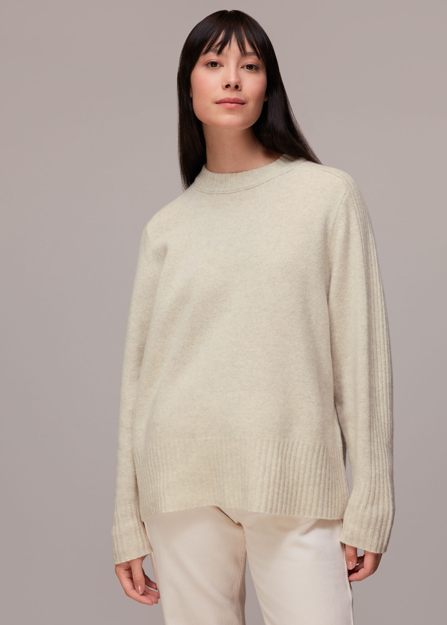 Neutral Boyfriend Wool Sweater WHISTLES