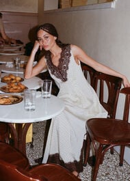 Lace V Neck Spot Midi Dress