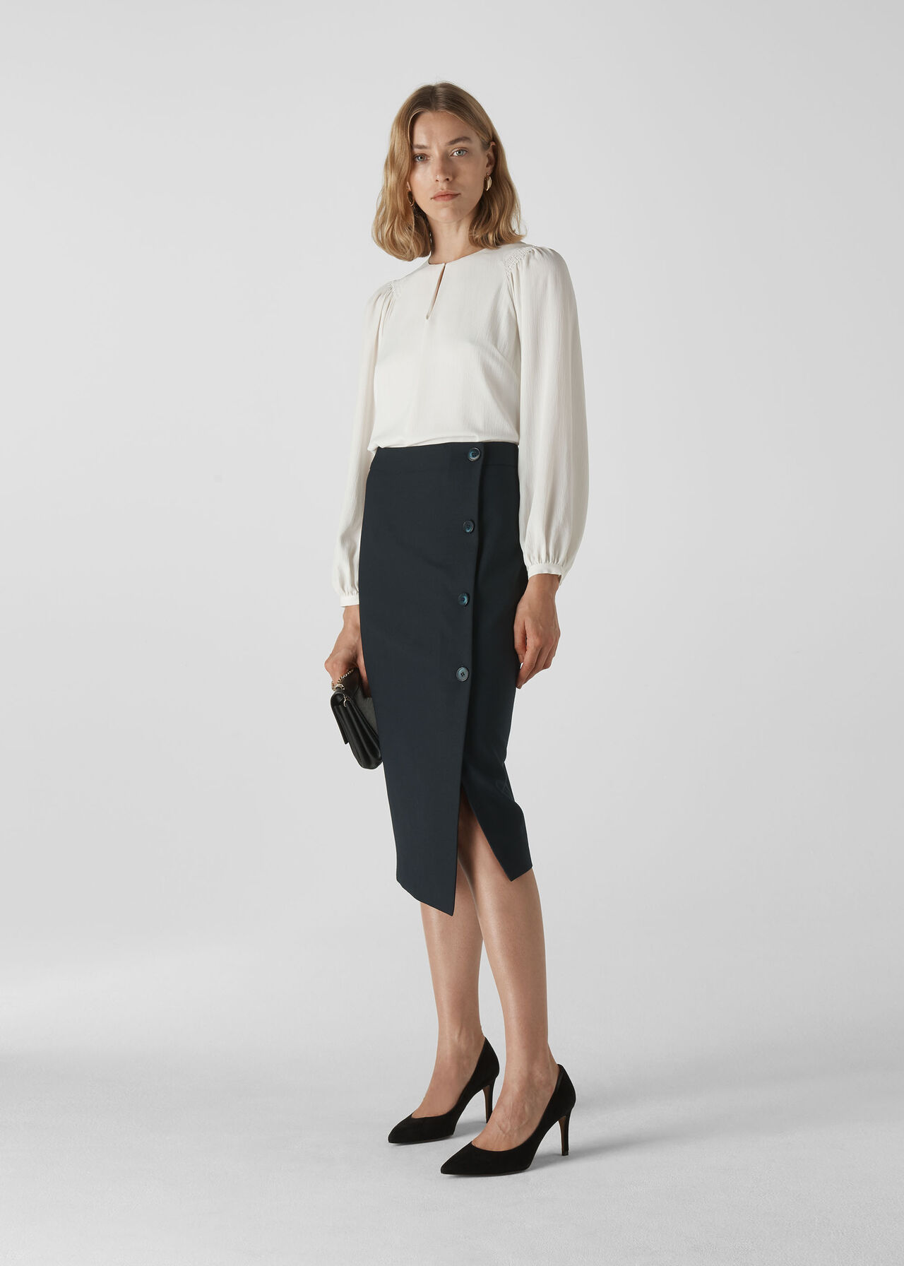 Navy Anita Tailored Pencil Skirt, WHISTLES