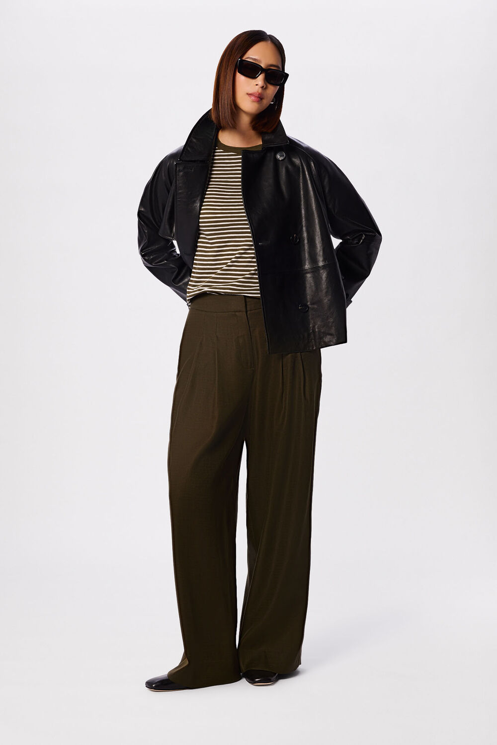 Khaki Stripe Crew Neck Pocket Top
