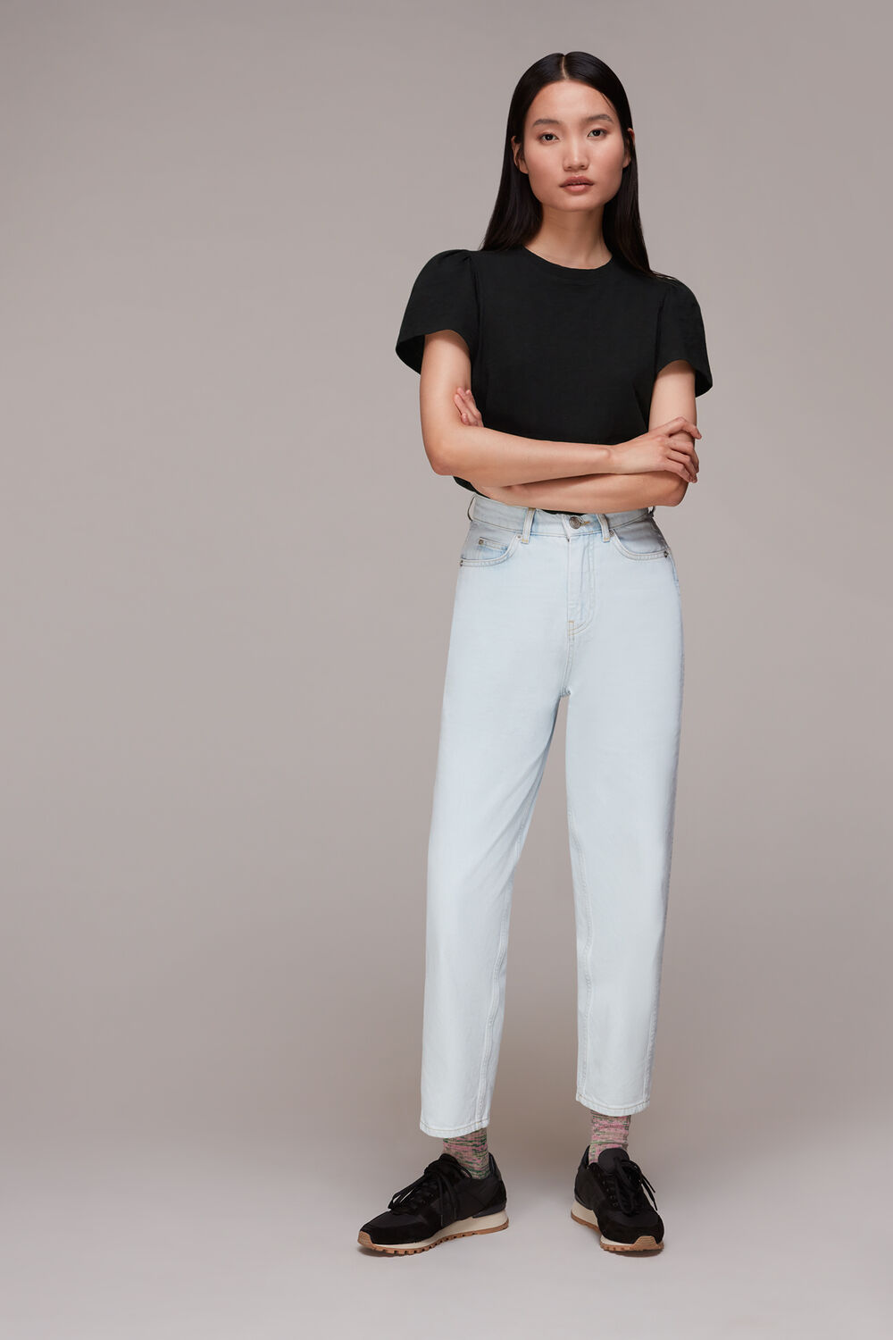 Black Cotton Frill Sleeve T Shirt