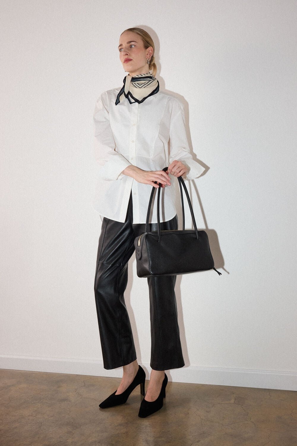 Black High Rise Leather Slim Trouser