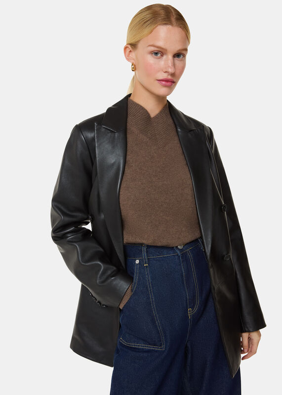 Aliza Waisted Leather Blazer