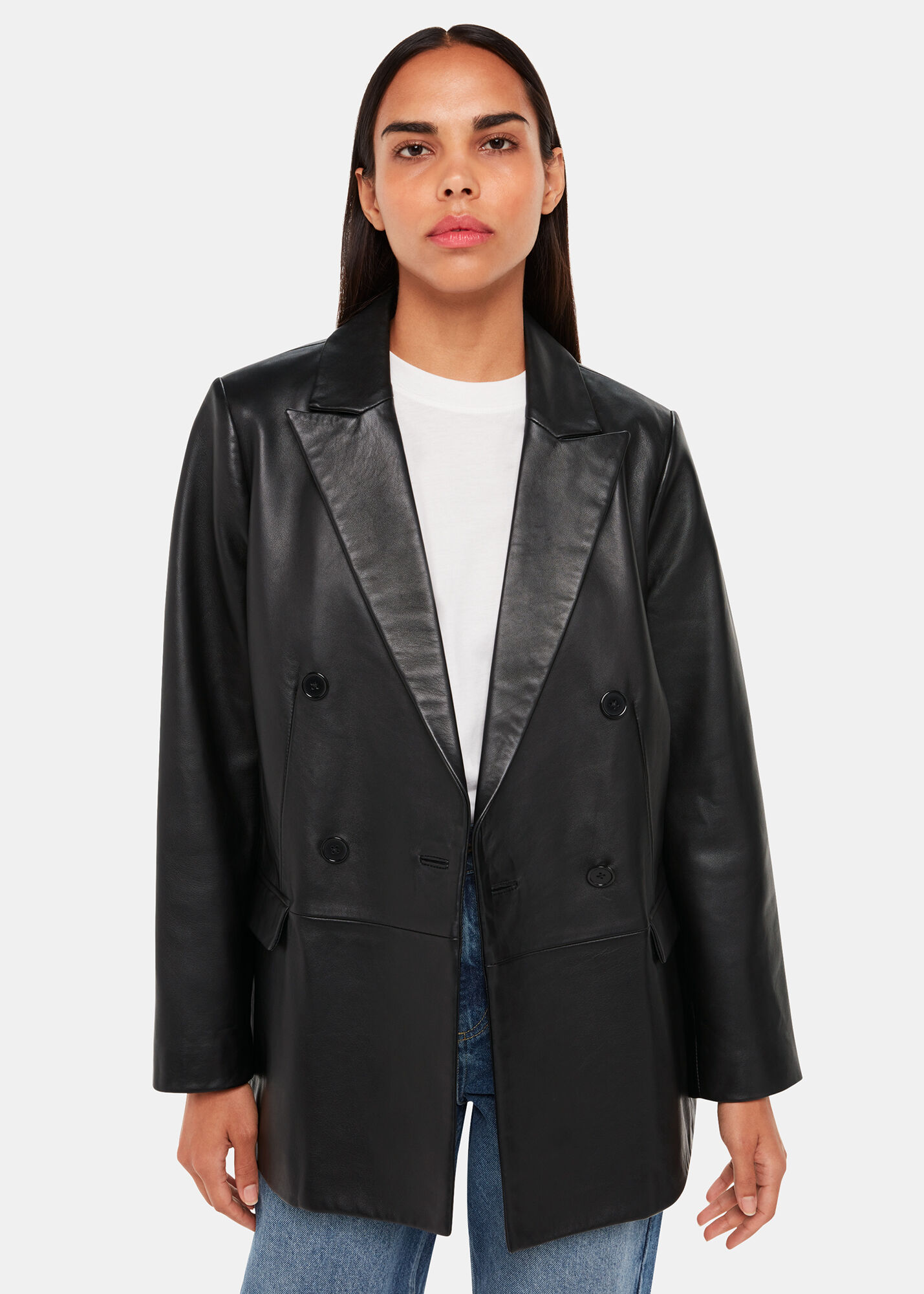 Black Aliza Waisted Leather Blazer | WHISTLES