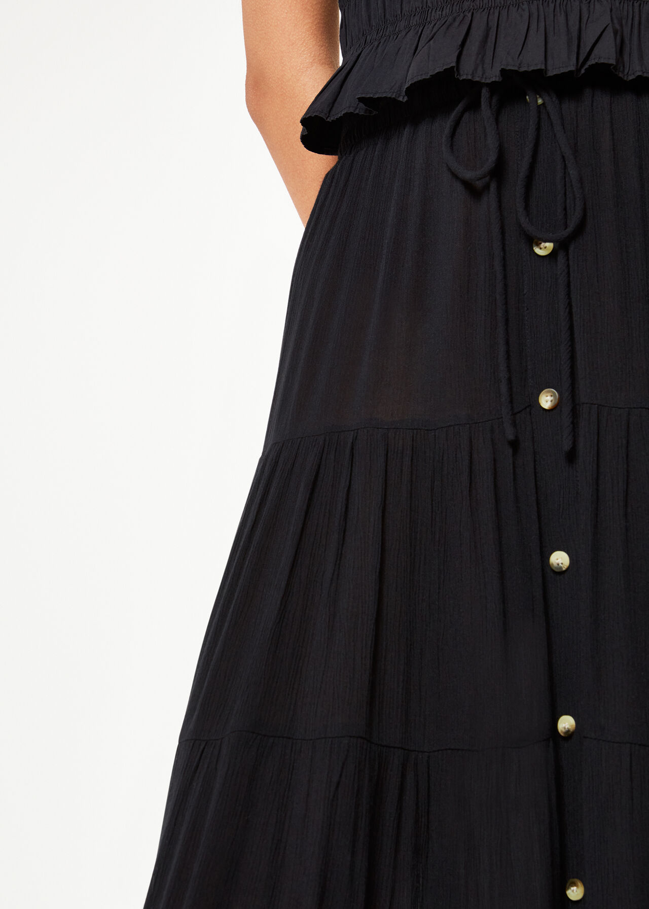 Button Front Crinkle Skirt