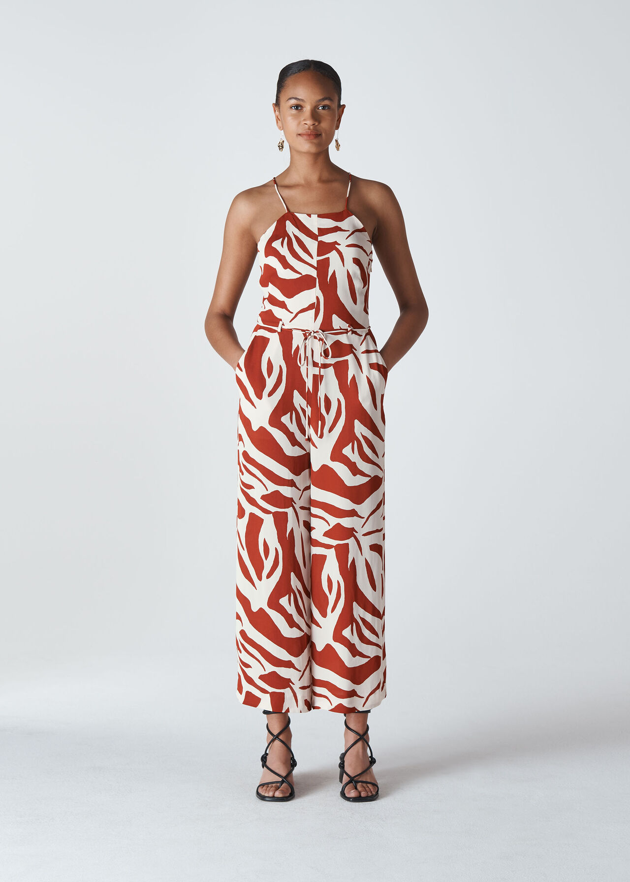 Graphic Zebra Strappy Jumpsuit Multicolour