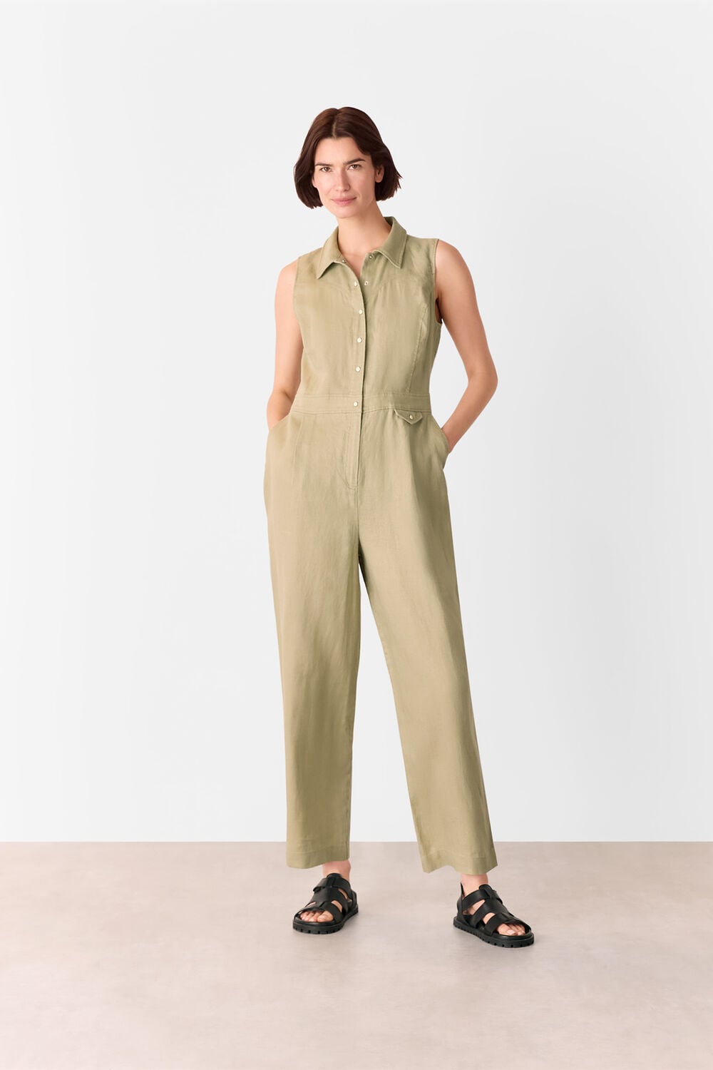 Neutral Ellis Western Linen Jumpsuit