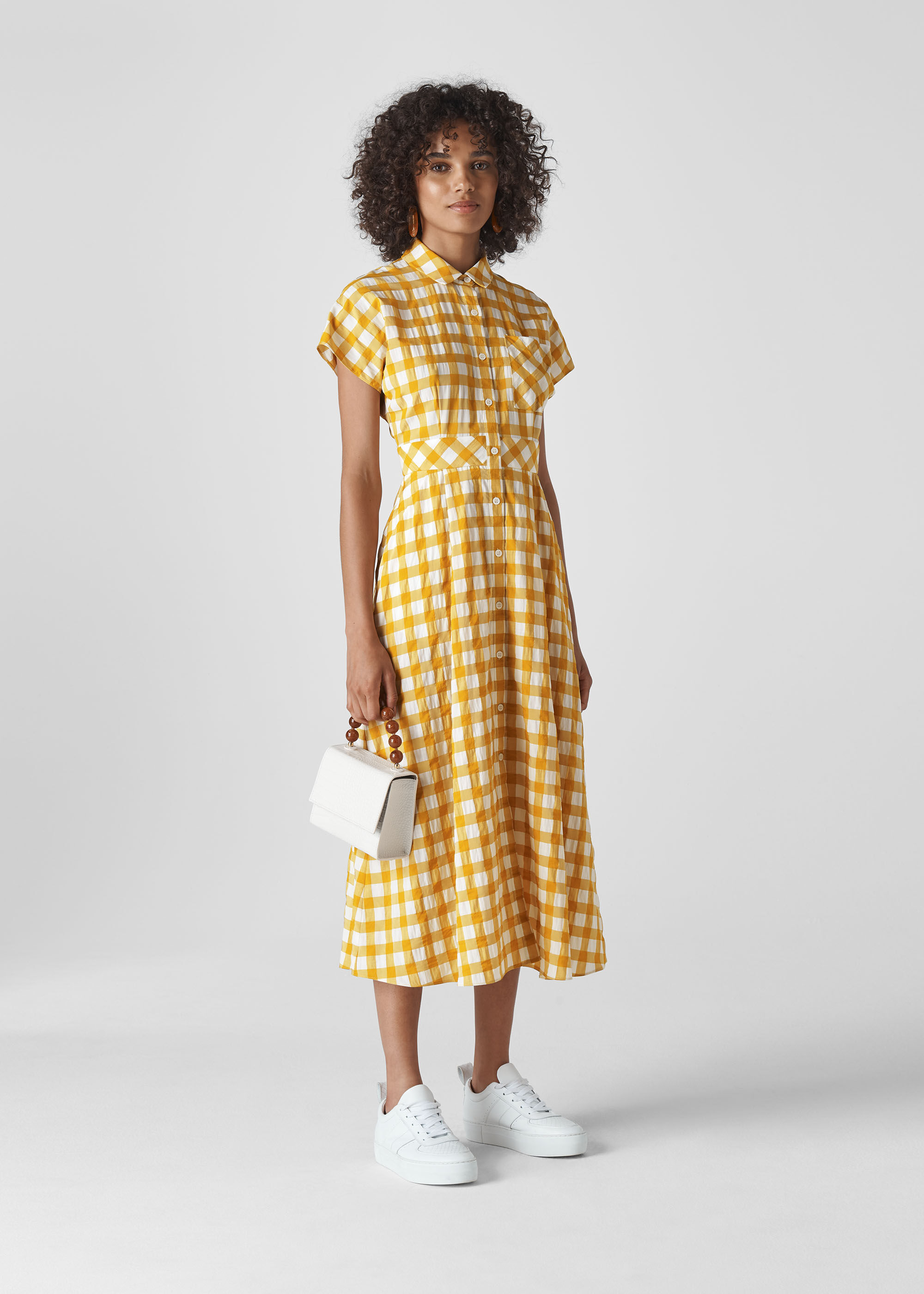 yellow and white checkered dress
