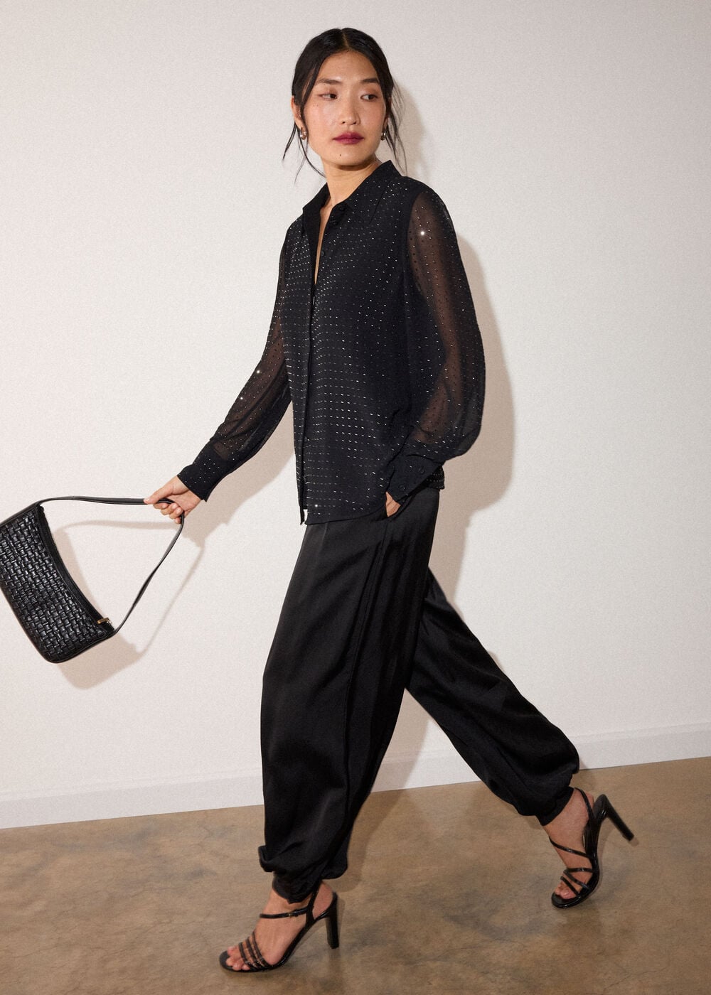 Black Hot Fix Sheer Shirt