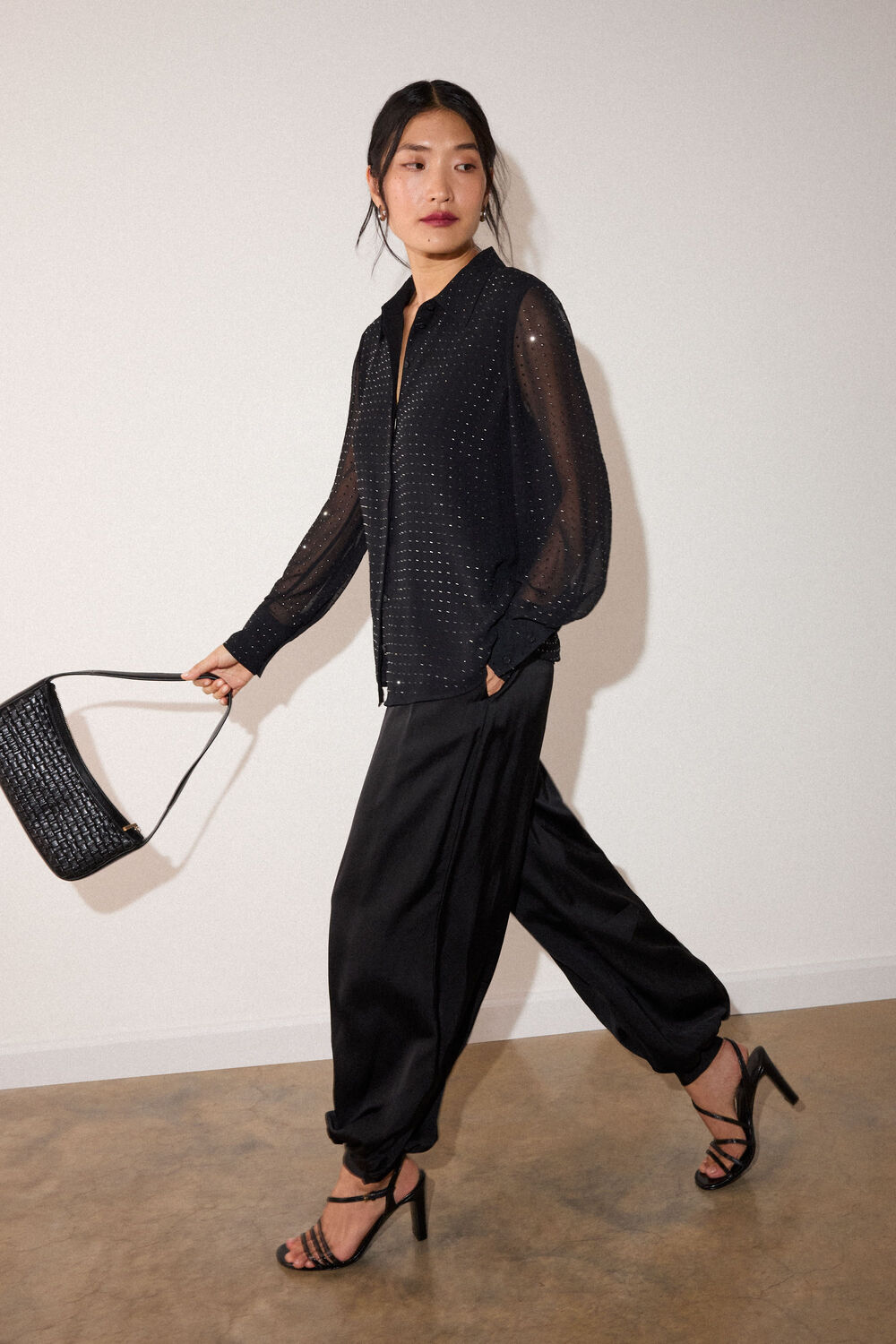 Black Hot Fix Sheer Shirt
