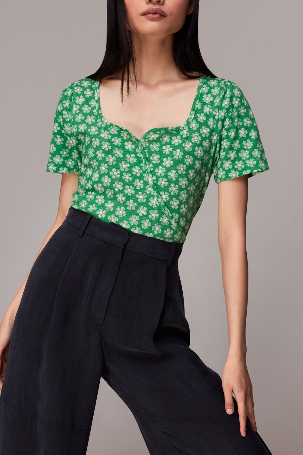 Green Daisy Check Wrap Tee