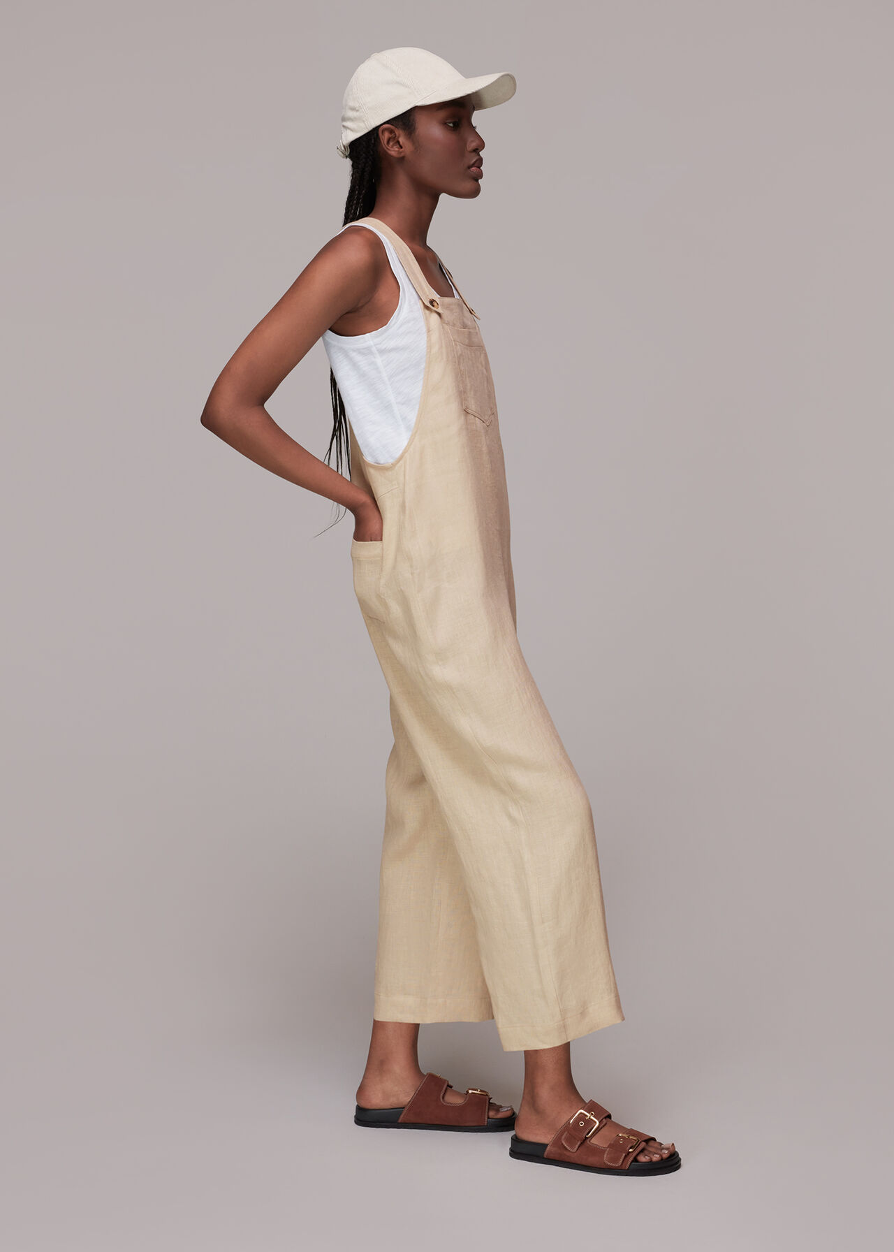 Stone Linen Rita Dungarees, WHISTLES