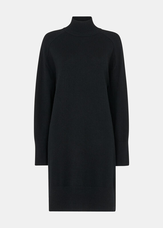 Black Cashmere Funnel Neck Dress