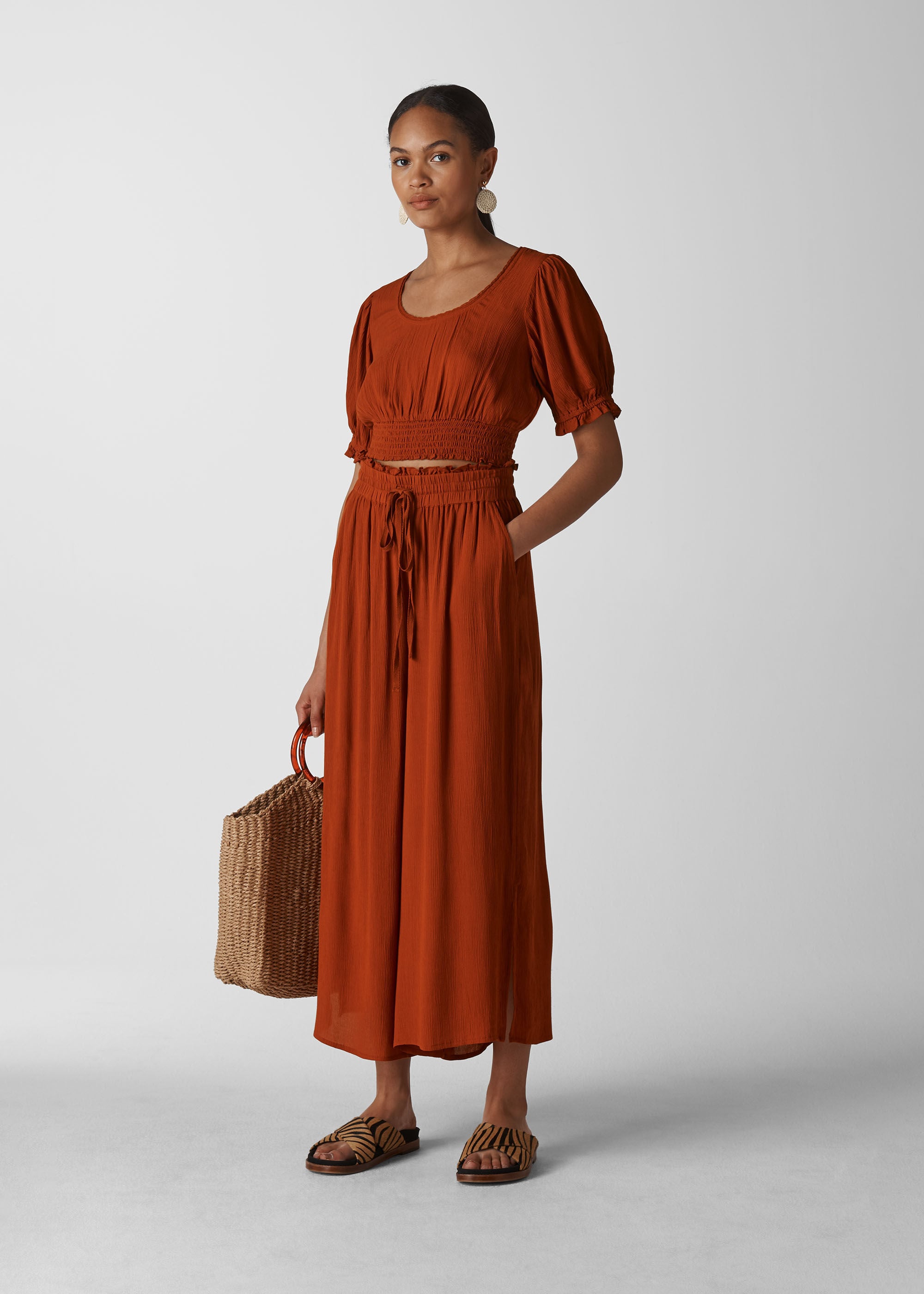 Rust Textured Crop Top | WHISTLES | Whistles UK |