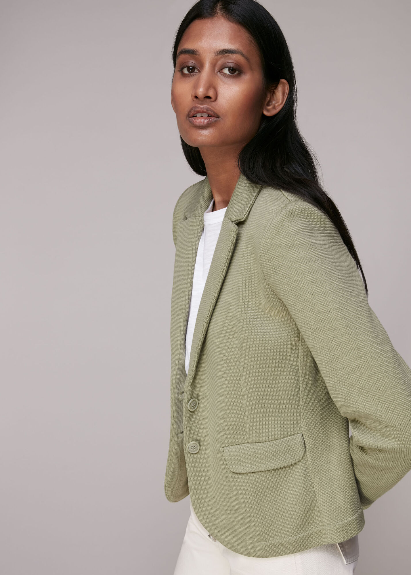 Khaki Slim Fit Jersey Jacket WHISTLES Whistles UK