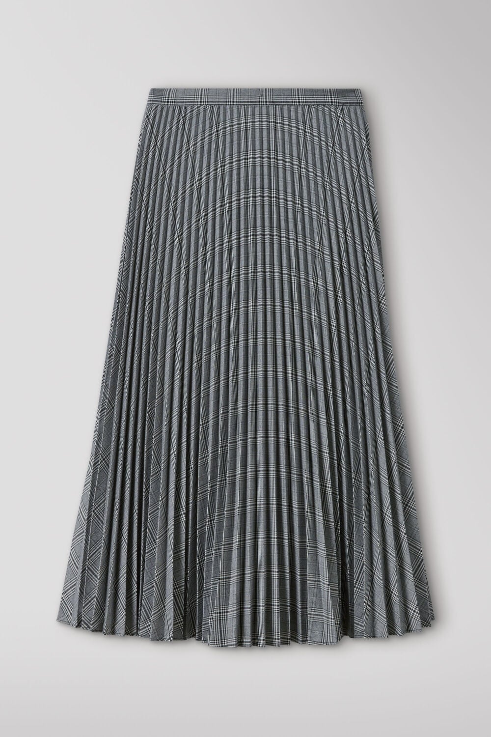 Grey Petite Check Pleated Midi Skirt
